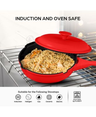 Zuka Ceramic 1.25 Qt. Ceramic 10 in 1 Nonstick Multi-Functional Saute Pan with Lid, Nylon Spoon