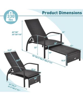 Patio Chaise Lounge Outdoor Rattan Lounge Chair with Retractable Ottoman