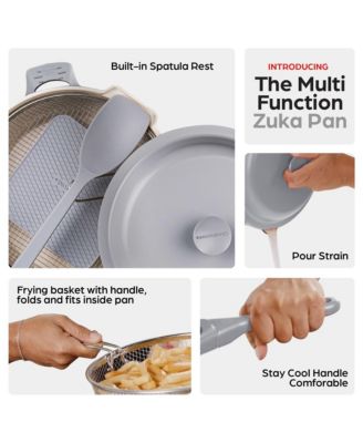 Zuka Everyday Pan 4.25 Qt. Ceramic 10 in 1 Nonstick Multi-Functional Saute Pan with Lid, Nylon Spoon, & Steamer Basket
