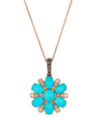 Le Vian - Robins Egg Blue Turquoise & Diamond (1/3 ct. t.w.) Flower Adjustable 20" Pendant Necklace in 14k Rose Gold