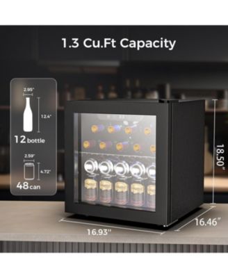 Beverage Fridge 48 Can Capacity, Digital Temp Control, LED Light, Reversible Door, 1.3 Cu.Ft, for Home, Office, Bar