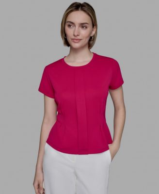 KARL LAGERFELD PARIS - Women's Pleated Short-Sleeve Blouse