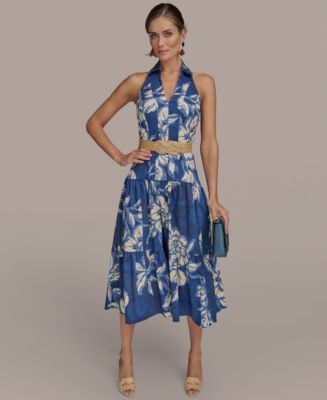 Donna Karan New York Women's Halter Belted Floral Print Midi