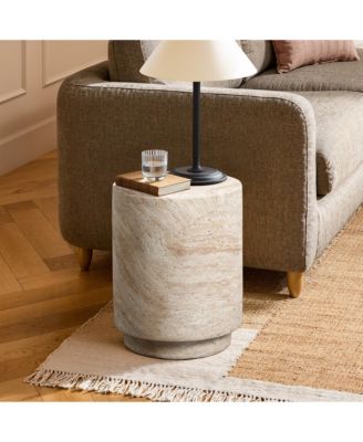 Travertine-Style Round Textured MgO Side Table