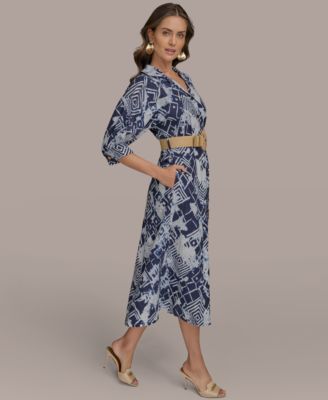 Women's Belted Midi Shirt Dress