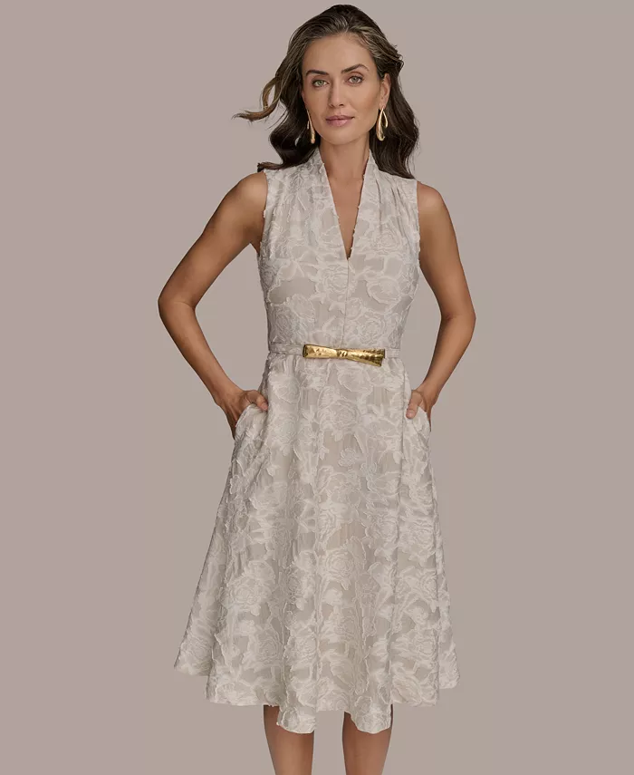 Women's Belted Jacquard Dress - thumbnail 3