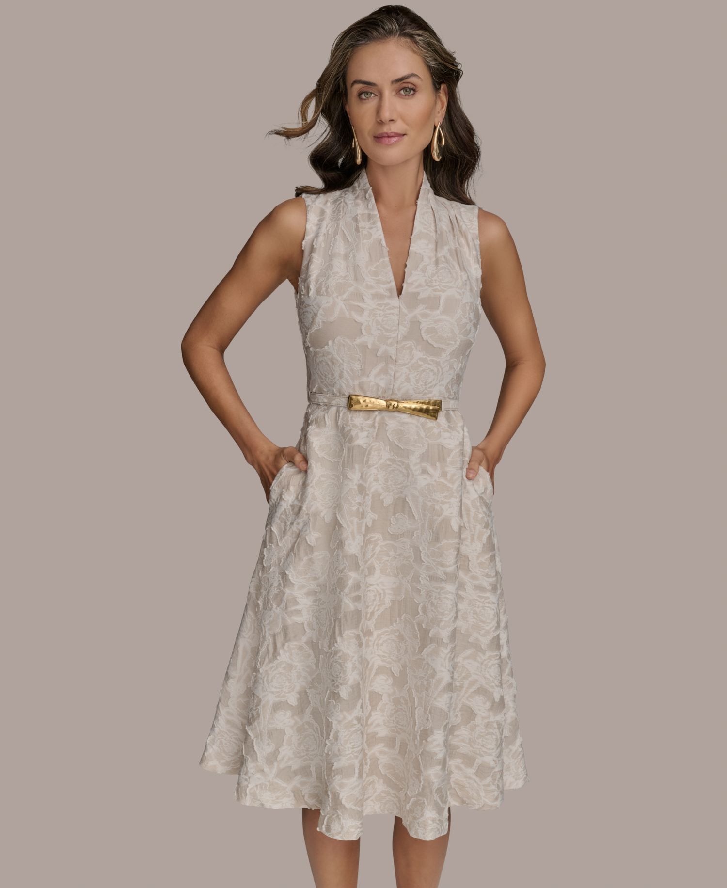 Women's Belted Jacquard Dress