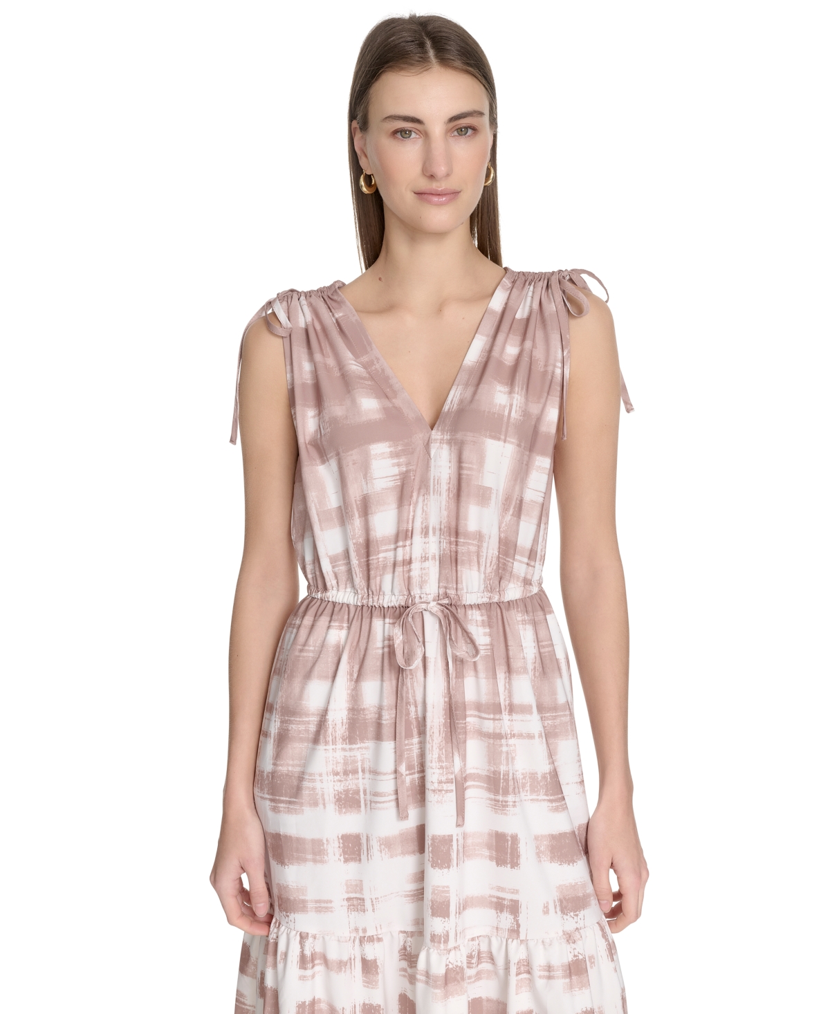 Calvin Klein Women's Printed V-neck A-line Midi Dress