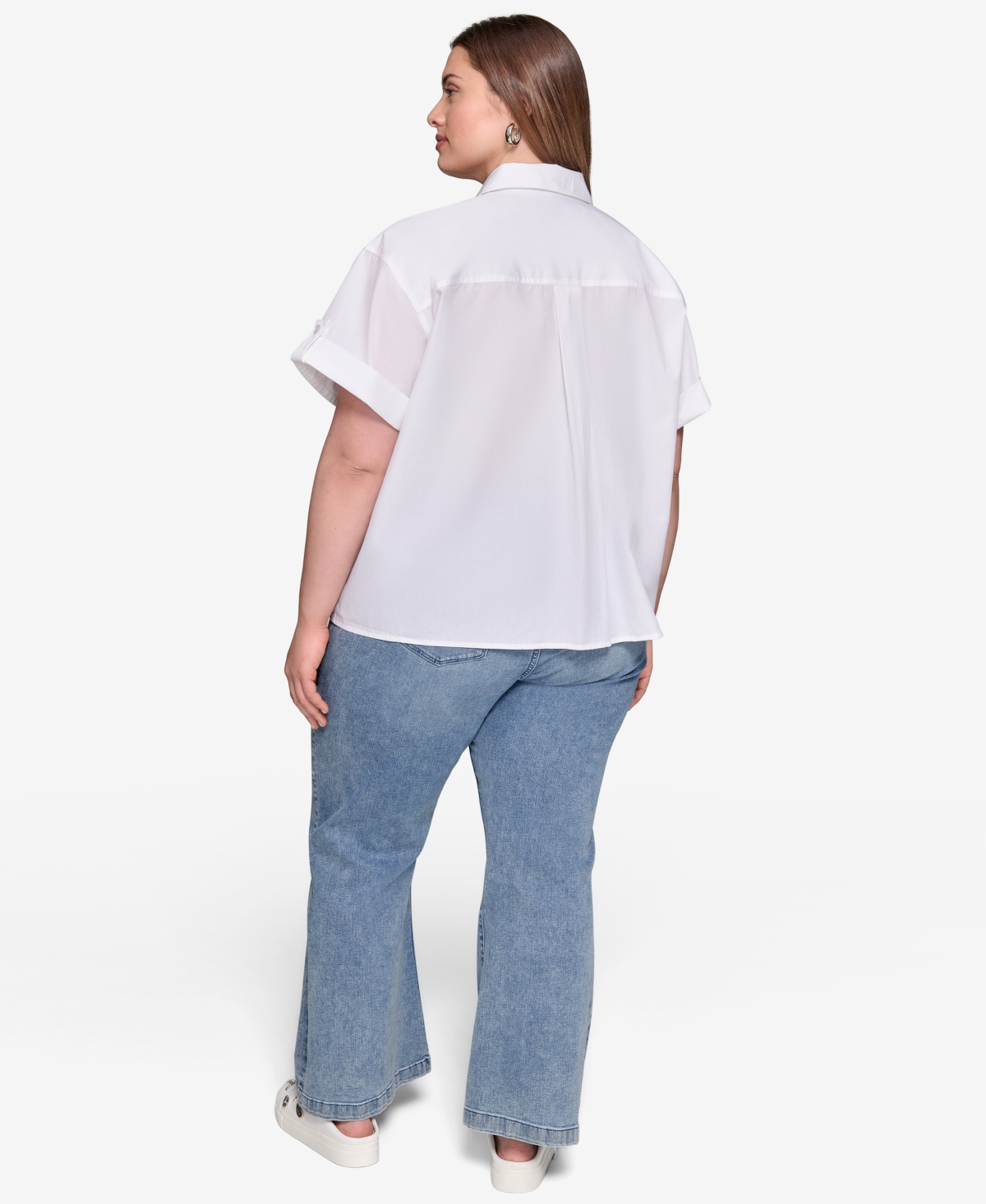 Karl Lagerfeld Petite Cotton Embroidered Short-sleeve Shirt