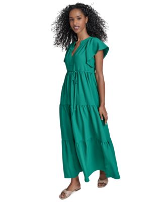 Women's Split-Neck Tiered Maxi Dress