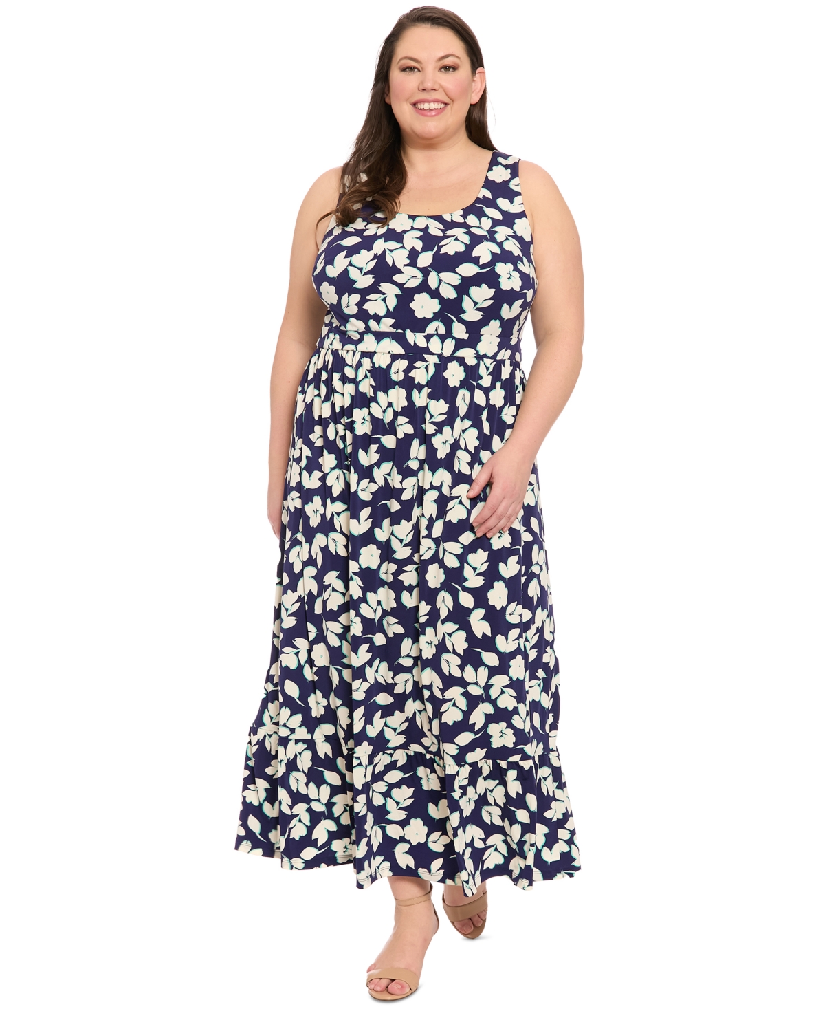 London Times Plus Size Scoop-neck Sleeveless Maxi Dress