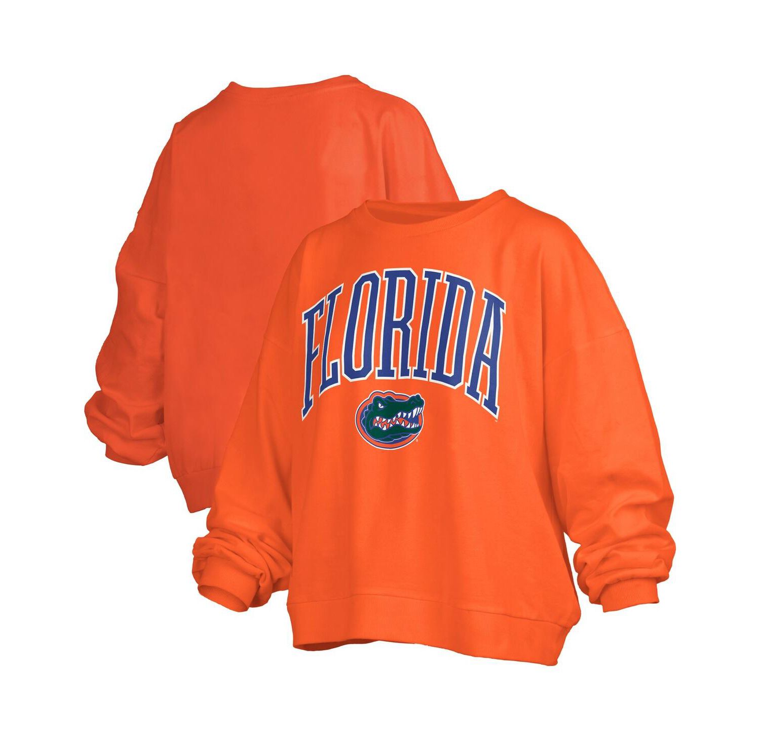 Women's Orange Florida Gators Janise Arch Over Logo Waist Length Oversized Pullover Sweatshirt