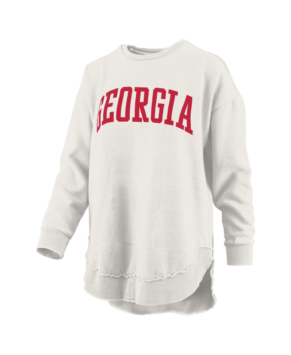 PRESSBOX WOMEN'SÂ OATMEAL GEORGIA BULLDOGS MELANGE PONCHO VINTAGE FLEECE LONG SLEEVE PULLOVER SWEATSHIRT 