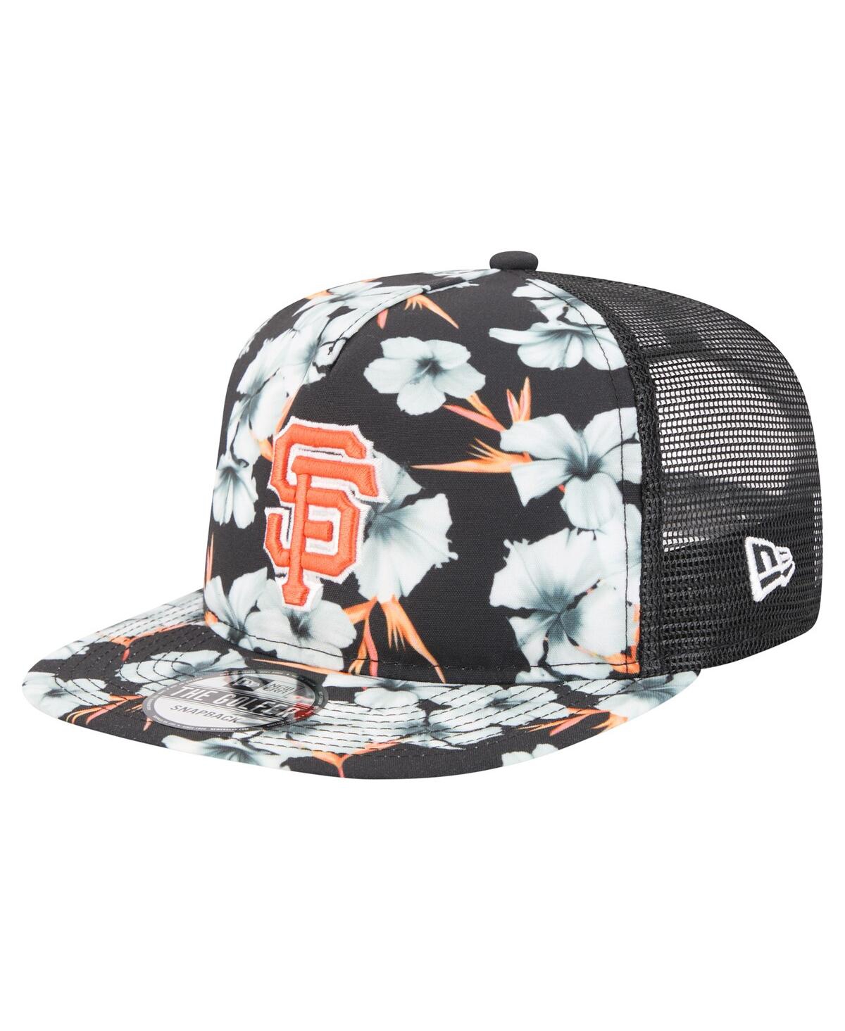 NEW ERA MEN'S BLACK SAN FRANCISCO GIANTS ADVENTURE PATTERN GOLFER TRUCKER SNAPBACK HAT 