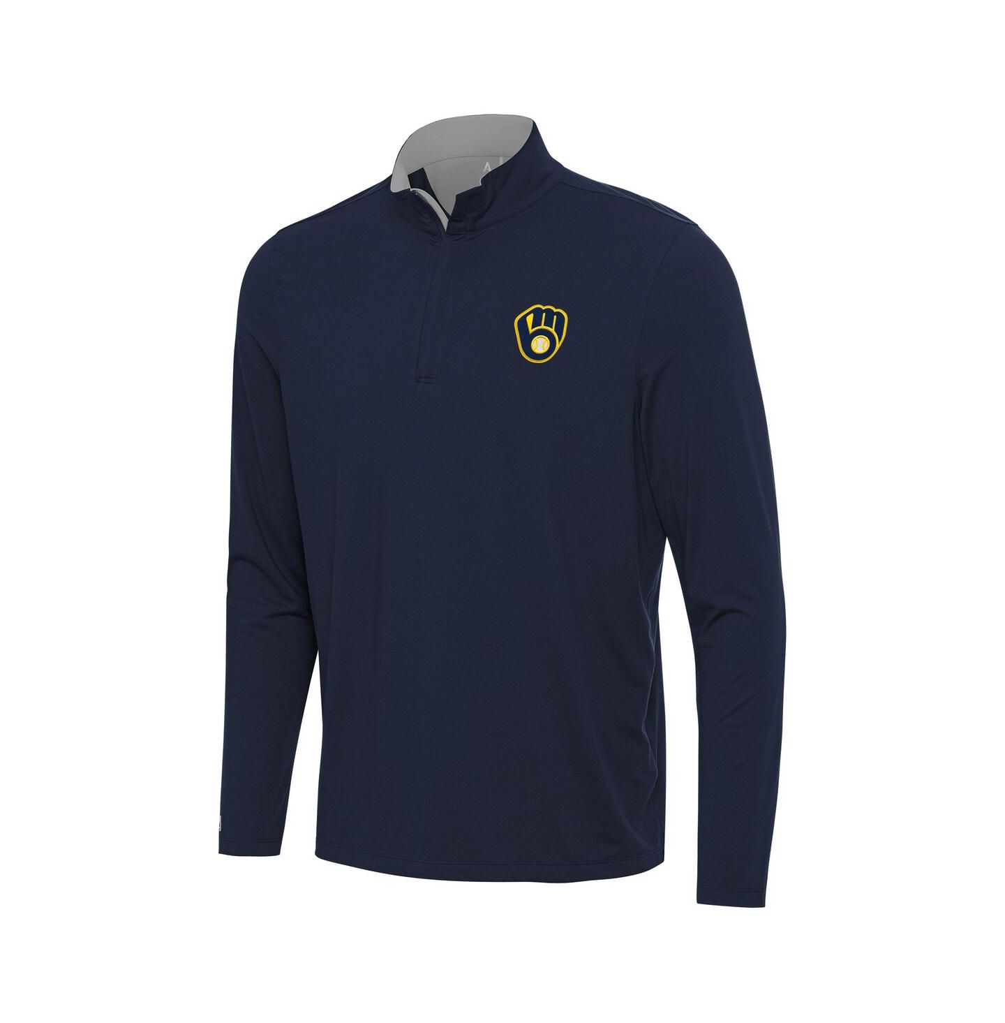 Мужской топ Antigua Men's Navy Milwaukee Brewers Content Quarter-Zip Top — фото 3