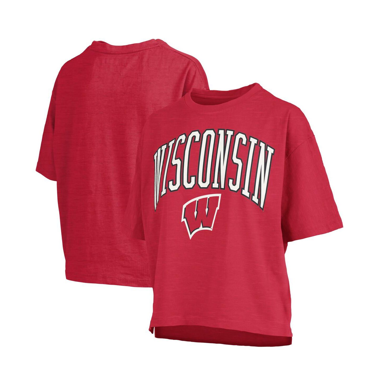 Женская футболка Pressbox Red Wisconsin Badgers Nelson Arch Over Logo Waist Length Oversized Slub — фото 1