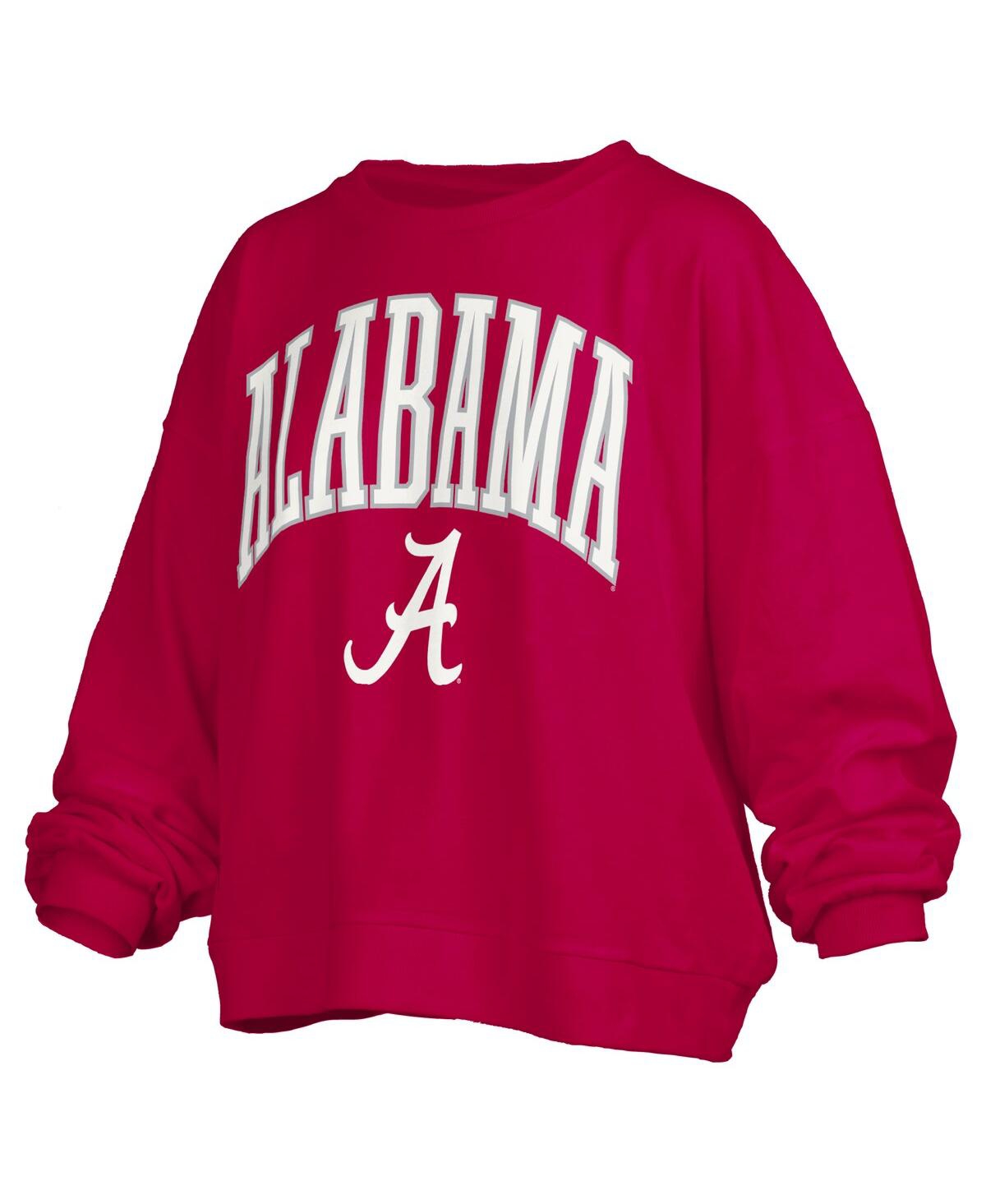 Pressbox Women's Crimson Alabama Crimson Tide Janise Arch Over Logo Waist Length Oversized Pullover Sweatshir In Crimson