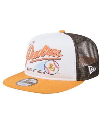 New Era - Men's White/Gold San Diego Padres Retro Script Trucker 9FIFTY Snapback Hat