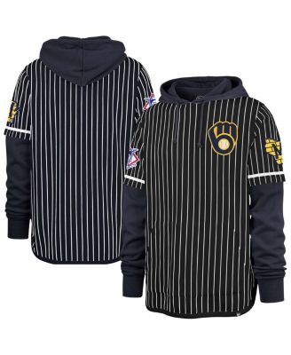 '47 Brand - Men's  Navy Milwaukee Brewers Pinstripe Double Header Pullover Hoodie