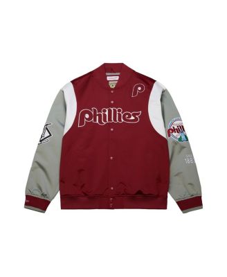 Men's Burgundy/Gray Philadelphia Phillies Cooperstown Collection Team Origins Satin Full-Snap Jacket