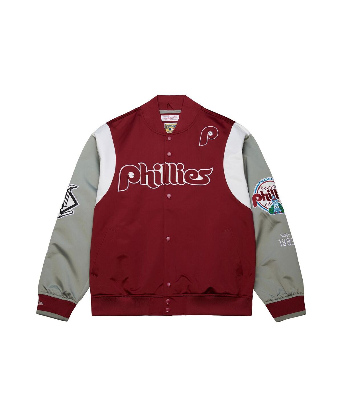 Mitchell & Ness Men's Burgundy/gray Philadelphia Phillies Cooperstown Collection Team Origins Satin Full-snap Jacket In Burgundy,gray
