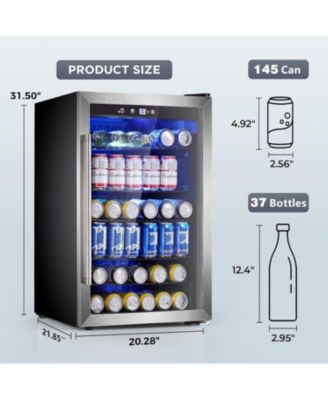 Wine Cooler 37 Bottle Freestanding Fridge with Stainless Steel Reversible Glass Door, 145 Can Beverage Refrigerator Quiet Compressor for Home Kitchen Bar, 4.5 Cu.ft Silver