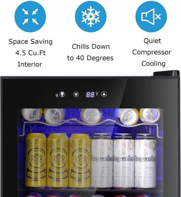 Glass Door 4.4 cu.ft. 145-Can Digital Display Adjustable Shelves Freestanding Beverage Refrigerator Cooler