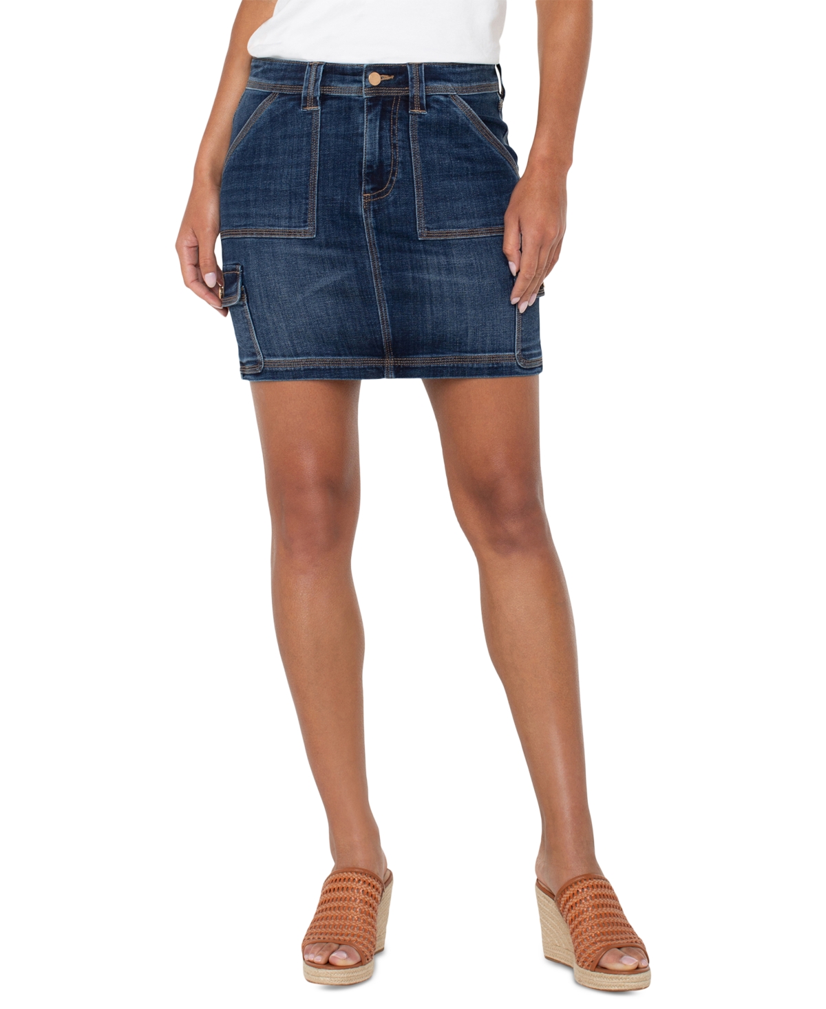 LIVERPOOL LOS ANGELES WOMEN'S DENIM CARGO MINI SKIRT 