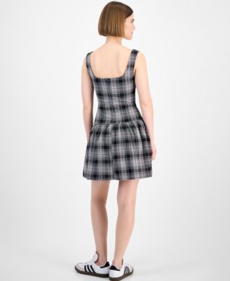 Juniors' Plaid Drop-Waist Mini Dress