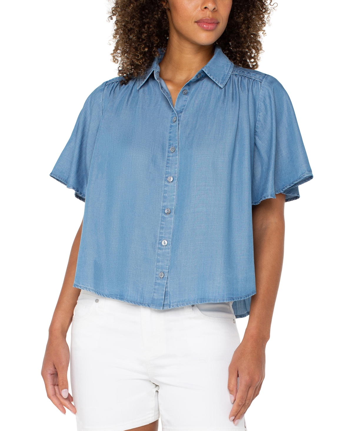 Liverpool Los Angeles Petite Flutter-sleeve Blouse