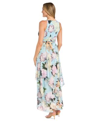 Women's Floral Keyhole Handkerchief-Hem Maxi Dress