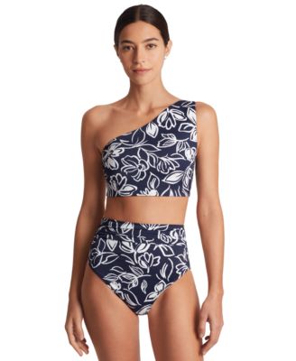 Ralph Lauren Womens Printed Asymmetric One Shoulder Bikini Top Shirred Waist Bikini Bottoms