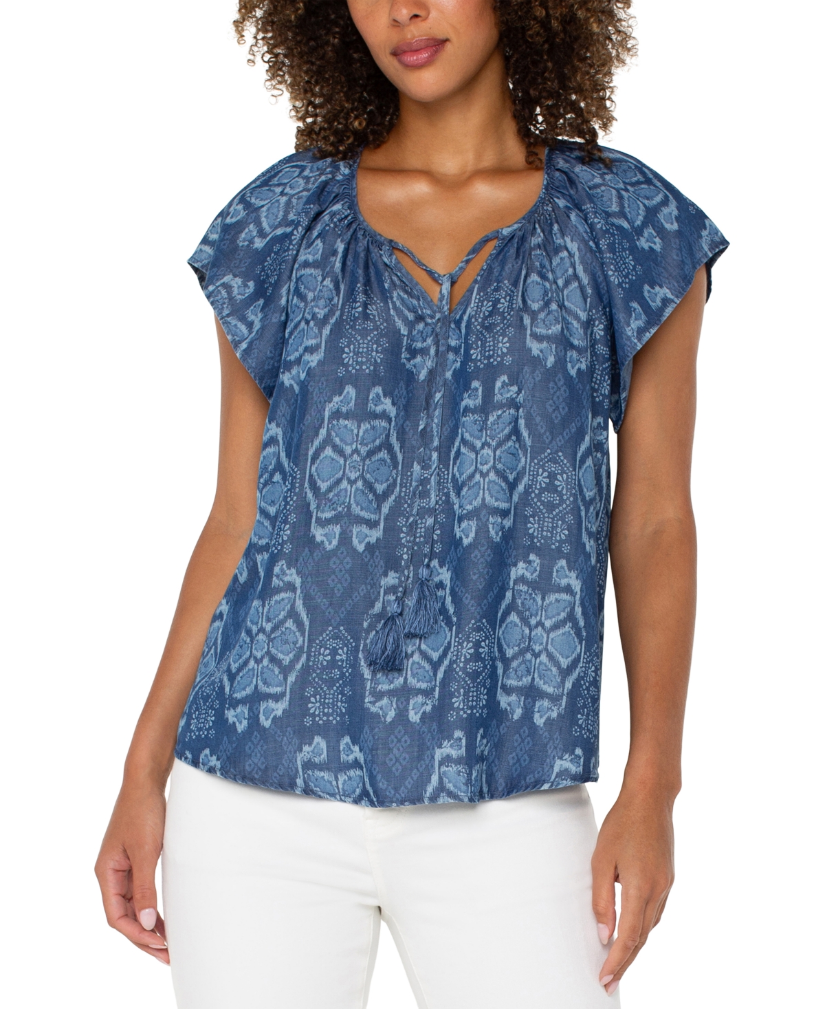 Liverpool Los Angeles Plus Size Flutter-sleeve Tie-front Woven Top