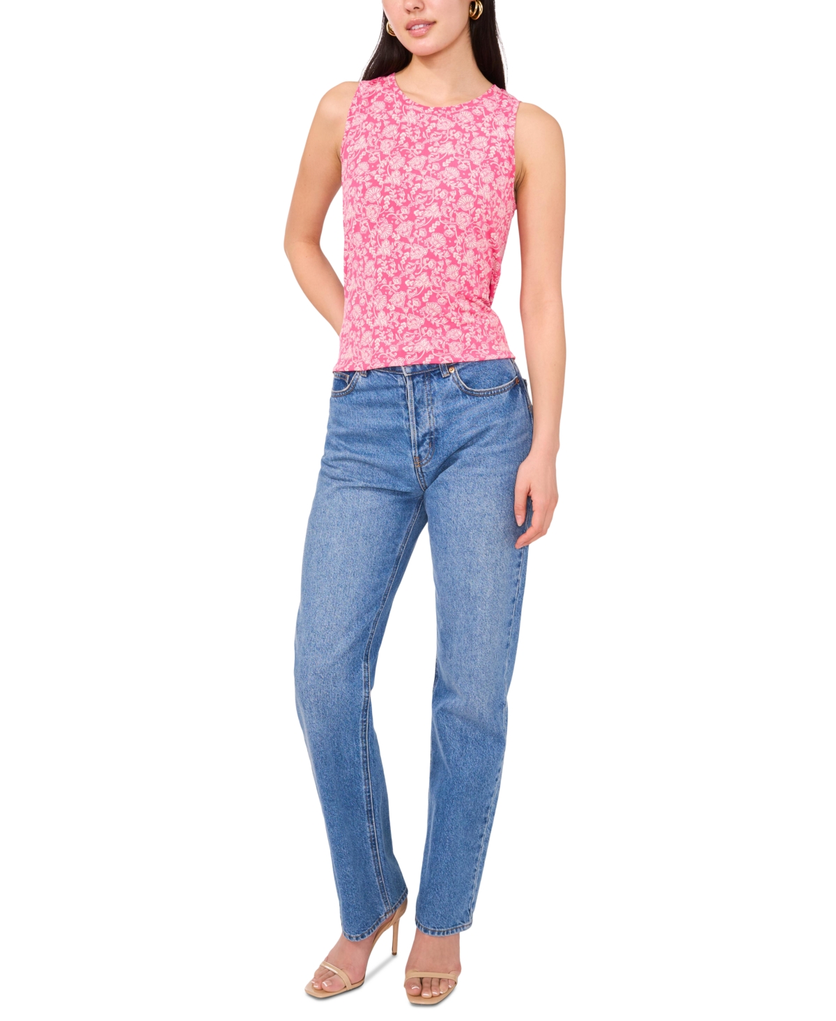 Vince Camuto Women's Printed Keyhole-back Tank Top In Pink