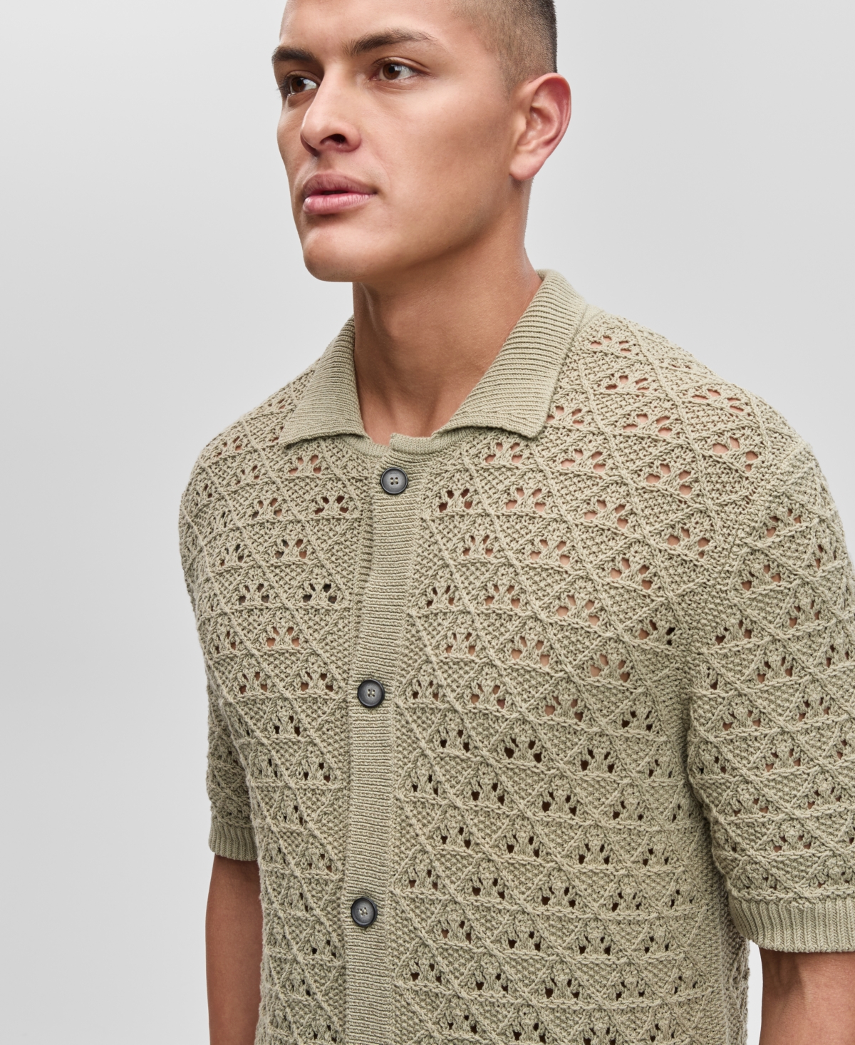 Hugo Boss Men's Sommp Short Sleeve Knitted Textured Button-front Shirt In Green