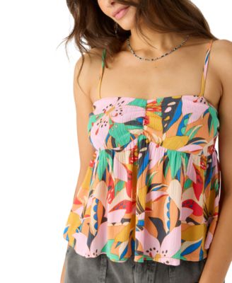 Juniors' Reeta Printed Crinkled Sleeveless Top