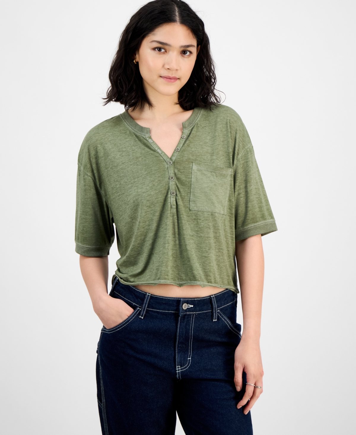 Juniors' Henley Top - Dusty Olive