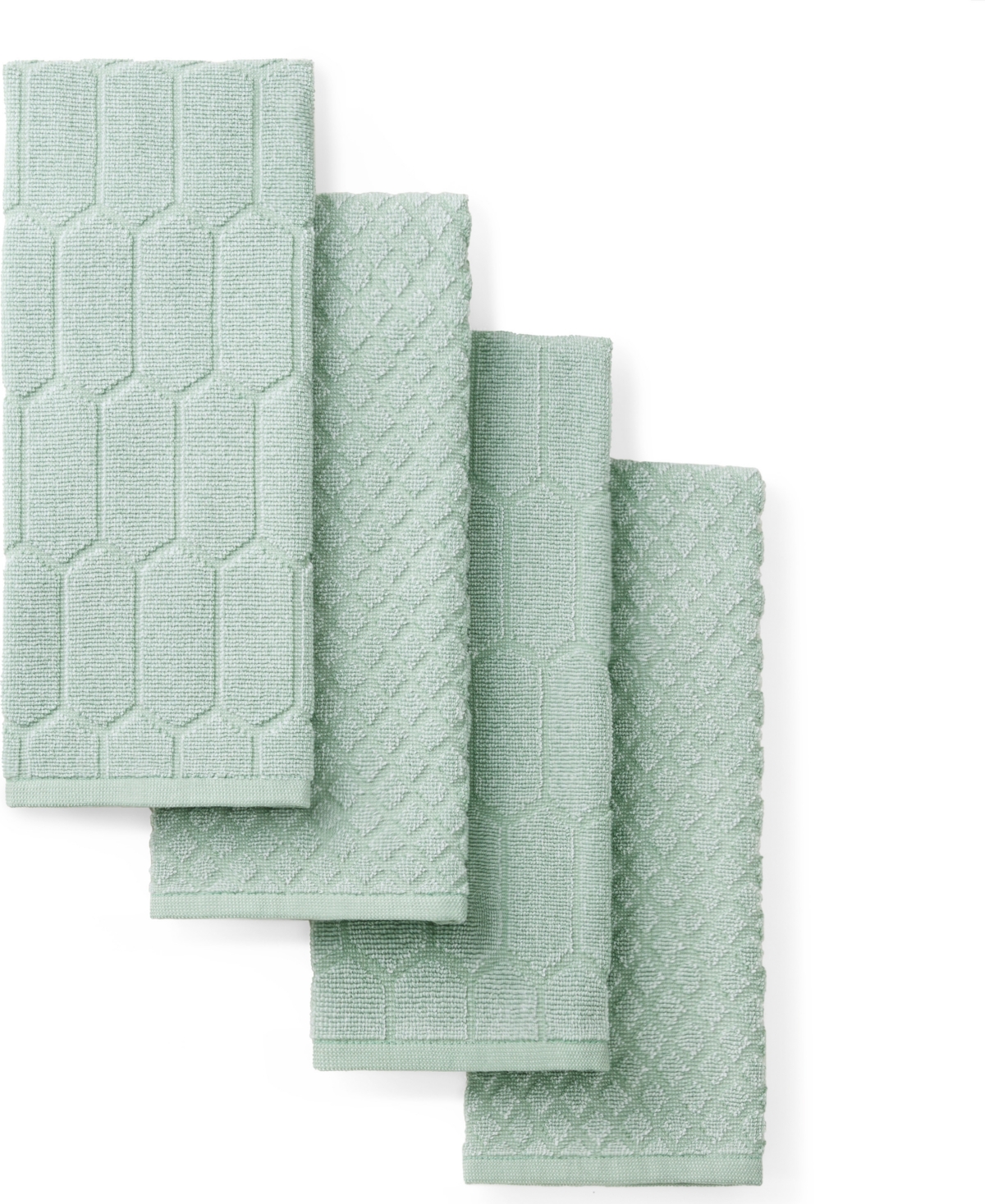 Honeycomb Chambray Textured Cotton Kitchen Towel Set, 16" x 28" - Mint Green