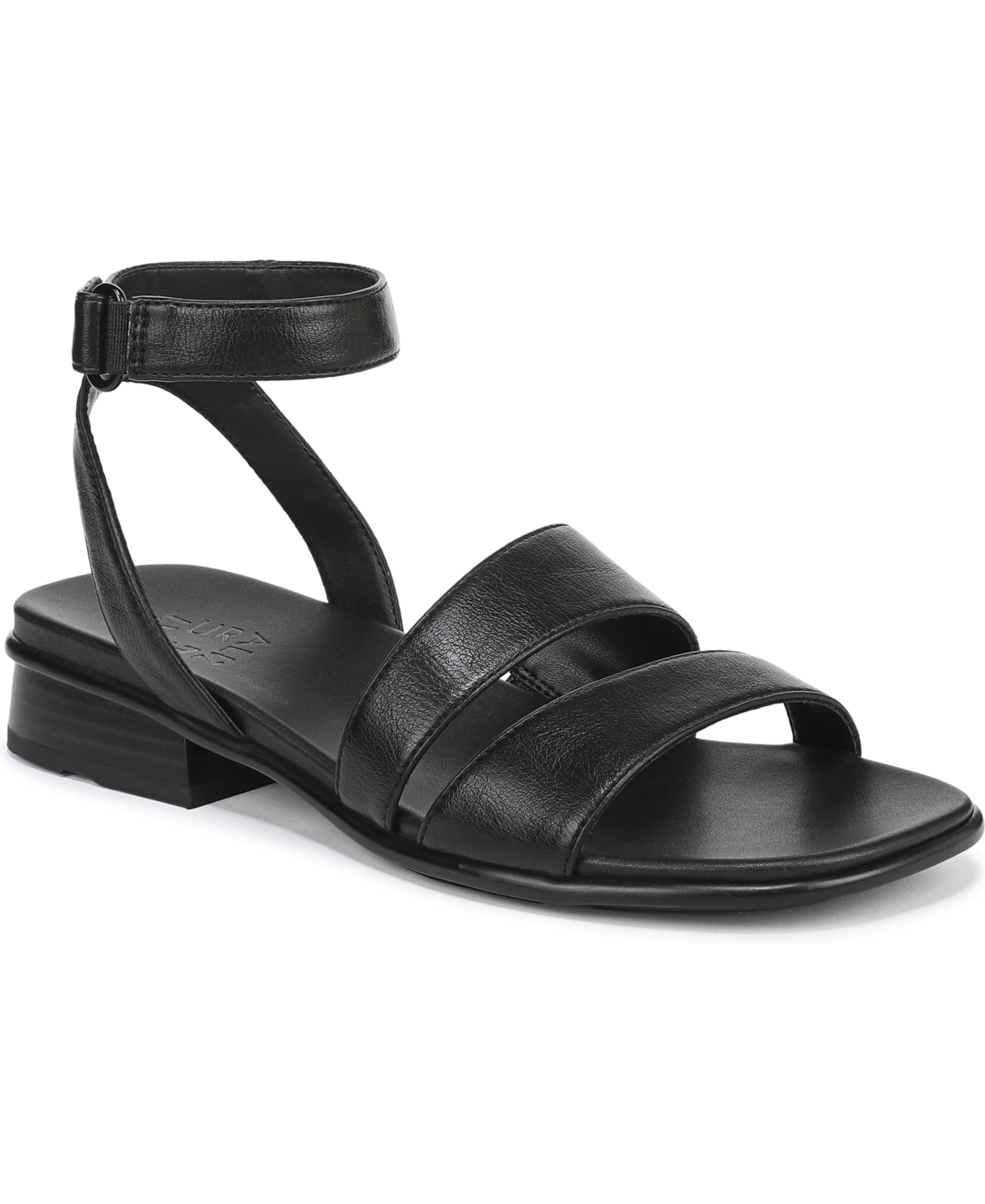 Naturalizer Women's Effie Square Toe Block Heel Flat Sandals In Black Faux Leather