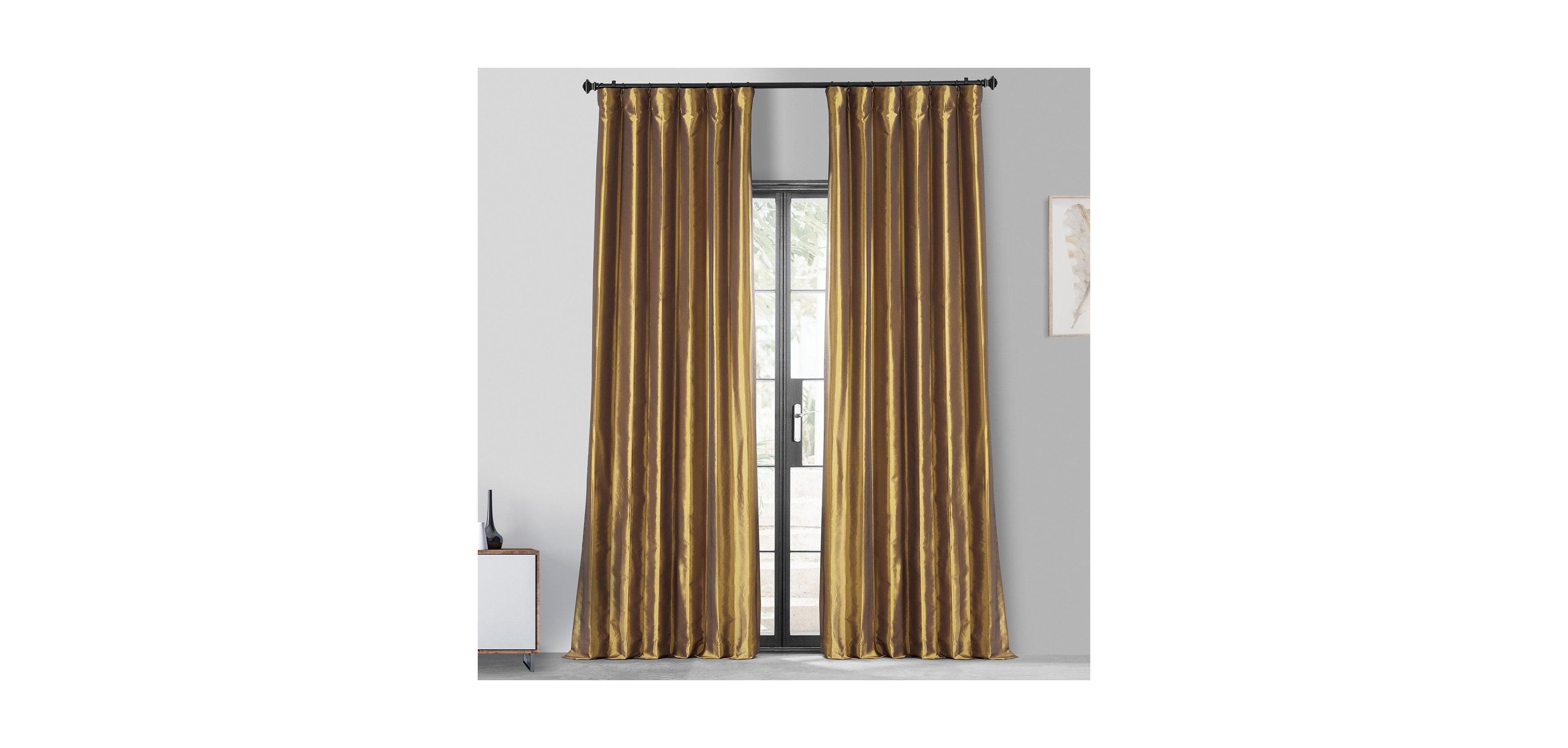 Half Price Drapes Golden Spice Faux Silk Taffeta Blackout Curtain