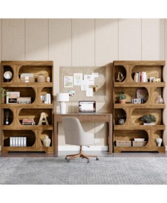 71" Tall Bookcase Set of 2, 4-Tier S-Shaped Bookshelf, Wood Decorative Storage Shelving, Modern Freestanding Display Shelves, Large Library Book Shelf Unit for Home Office Living Room Bedroom