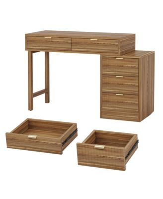 Modern Vanity Desk with Storage,Makeup Vanity Desk with 5 Drawers,(Without Mirror), Walnut Brown