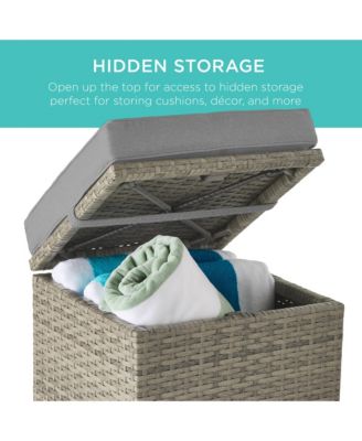 Set of 2 Wicker Ottomans, Multipurpose Furniture w/ Removable Cushions, Steel Frame