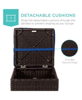 Set of 2 Wicker Ottomans, Multipurpose Furniture w/ Removable Cushions, Steel Frame