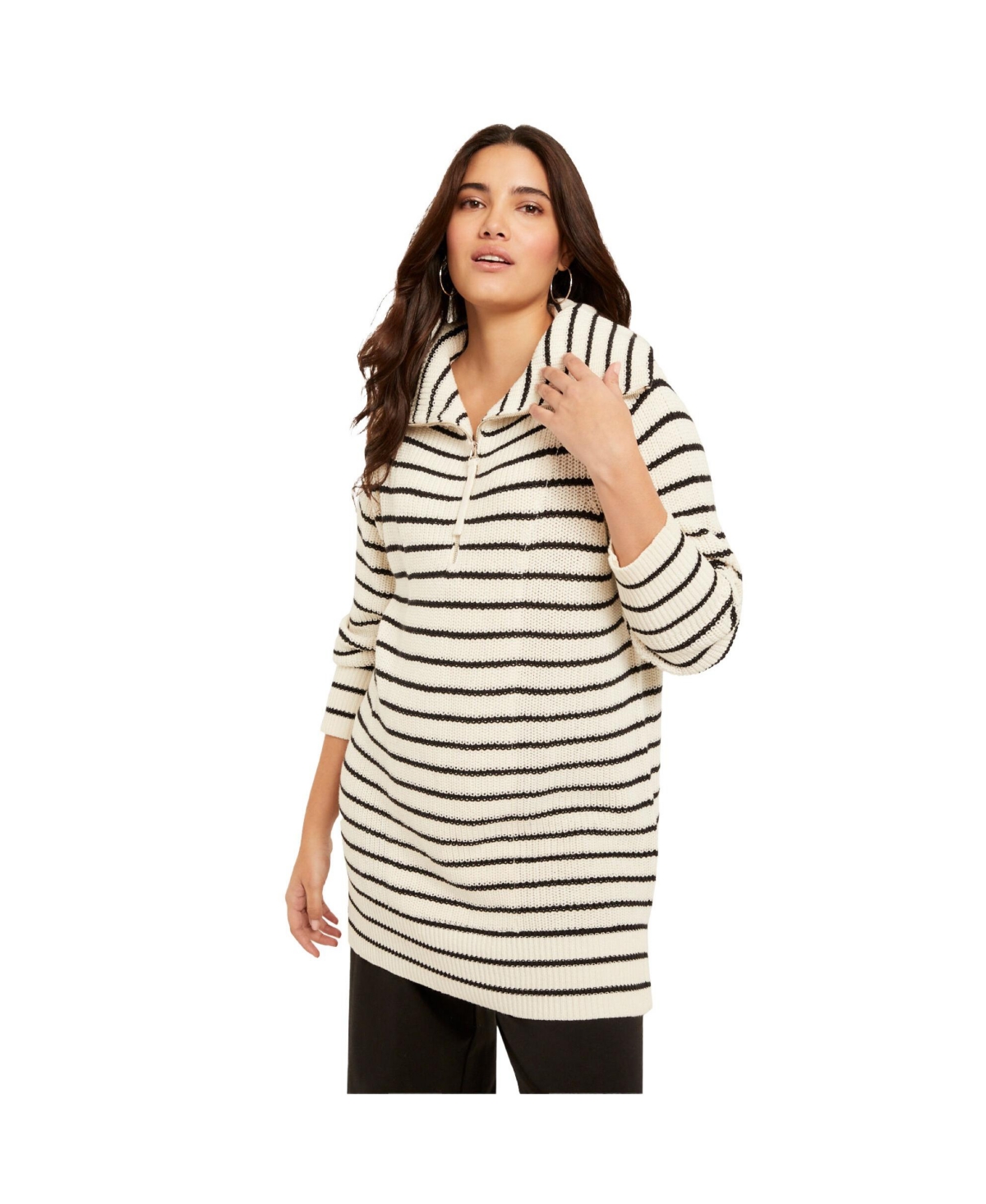 Plus Size June + Vie Half-Zip Sweater - Ivory mariner stripe