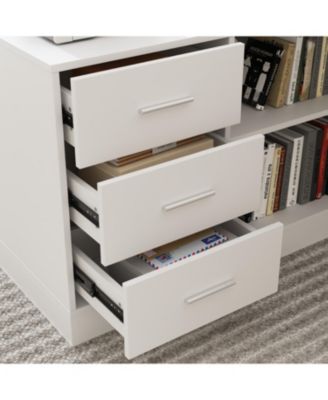 3-Drawer Wooden L-Shape Computer Desk with Adjustable Height, Open Shelves, Door Cabinet  63-Inch Large Workstation