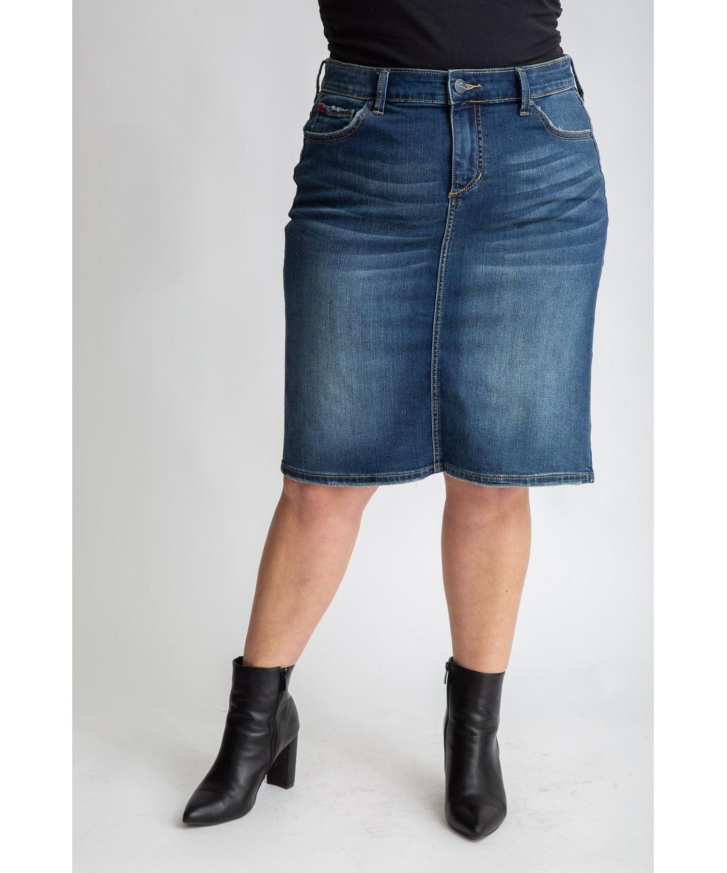 Plus Size Denim knee length skirt in 23" length - Virginia