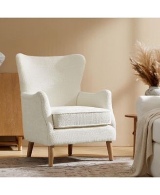 Caden 28.5" Modern Boucle Wingback Armchair With Solid Wood Legs