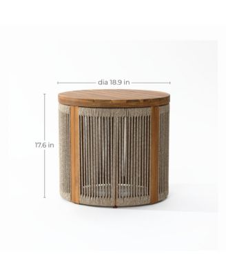 Outdoor Acacia Wood Rope Sides Round Drum Side and End Tables