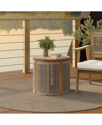 Outdoor Acacia Wood Rope Sides Round Drum Side and End Tables